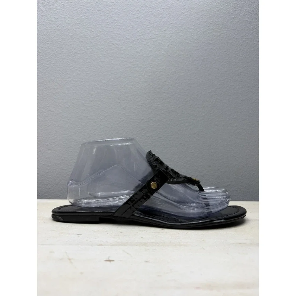 Tory Burch Miller Black Patent Leather Sandal Thong Size 8.5
